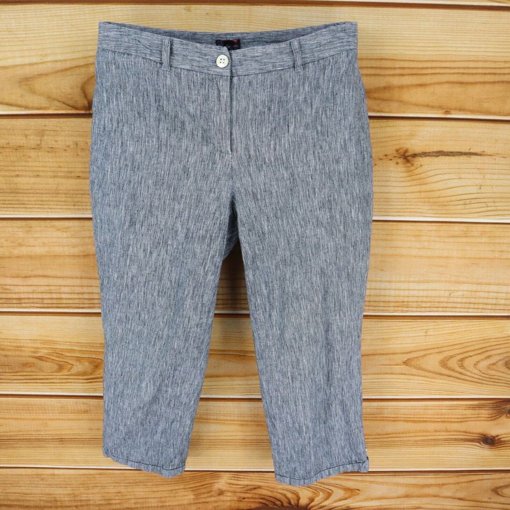 Rafaella Capri Pants Curvy‎ Cuffed Mid Rise Womens 6 Gray Heathered LINEN Blend
